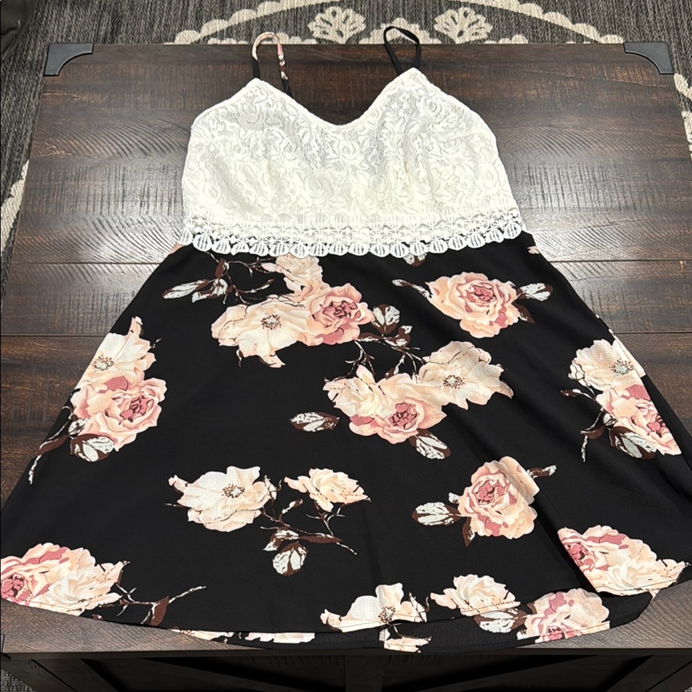 Floral Lace Dress with Black and Pink